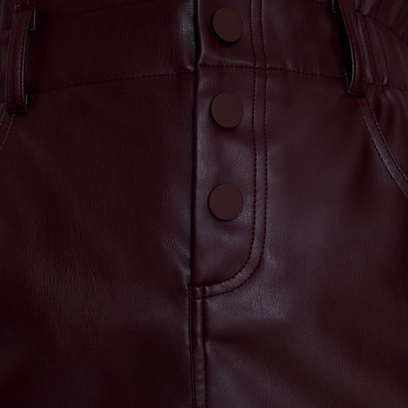 NEW Zara High Waist Paperbag Button Front Faux Leather Mini Skirt Burgundy Plum - Picture 7 of 9